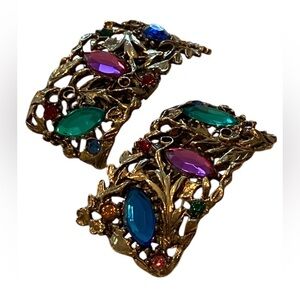 Vintage Gold and Multicolor Gemstone SHOE CLUPS